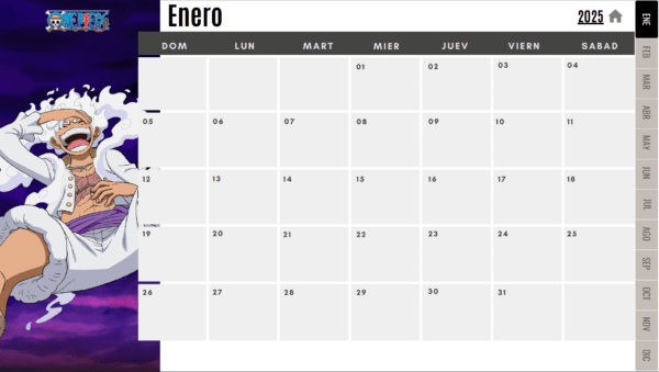 Calendario One Piece 2025(Inglés)